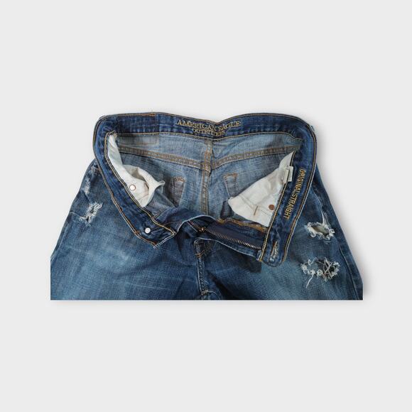 Mens American Eagle Original Straight Distressed Blue Jeans Size 30 - Picture 4 of 9